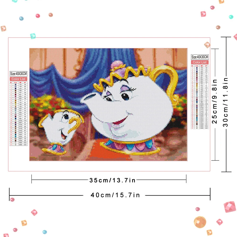 Disney Diamond Mosaic Beauty and the Beast Princess Full Round Square Diamond Embroidery Cartoon Set Home Decor