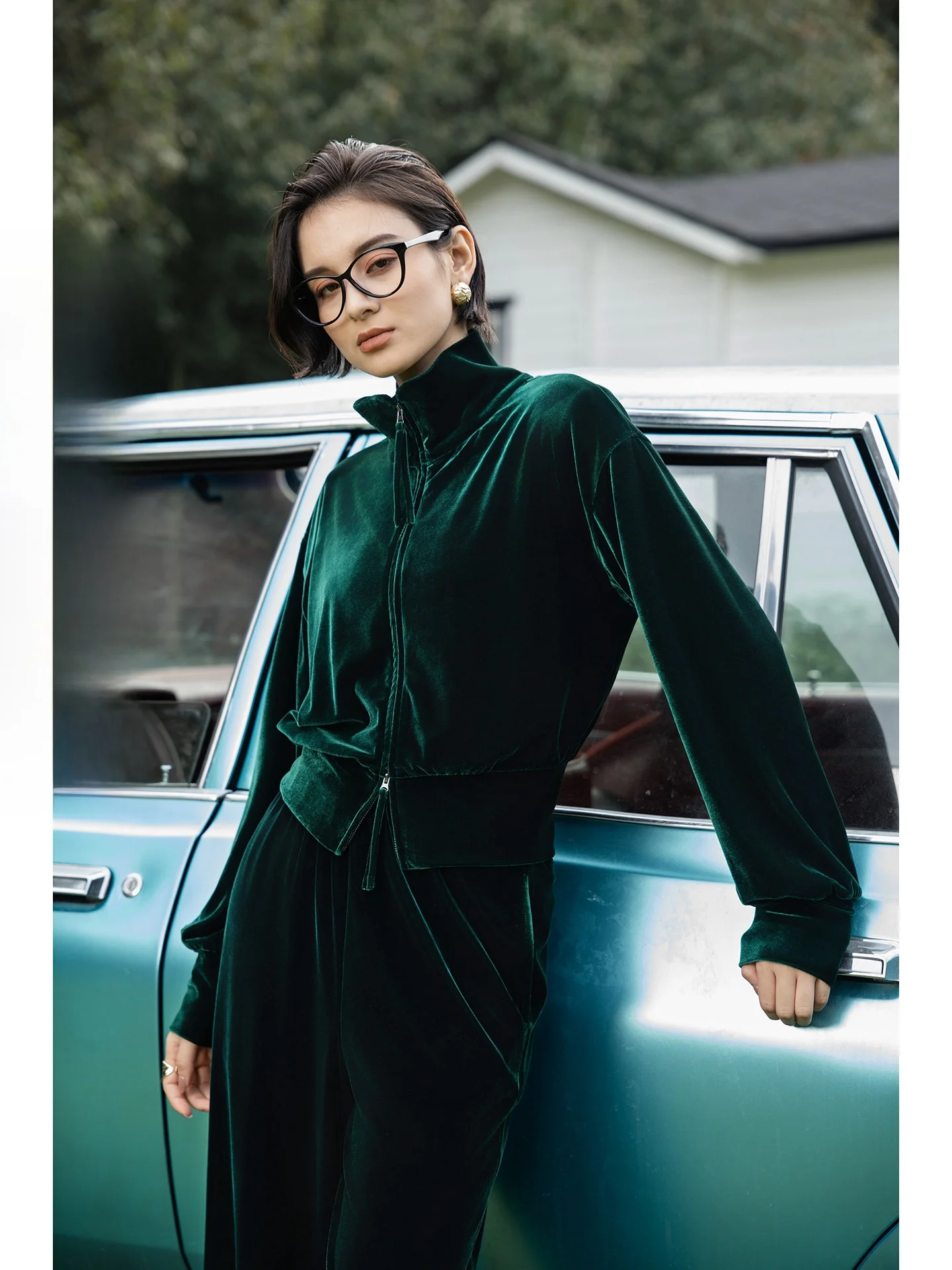 

Casual Sle Loose Fit Velvet Sweatirt V-Ne Elastic Pants Women's Capsule Wardrobe Four-Piece Set Warm Thi Long Sve