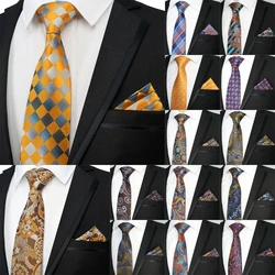 Newest Tie Set 8CM Mens Brown Orange Color Necktie Hanky Neck Ties Sets For Man Paisley Floral Jacquard Cravat Business Party