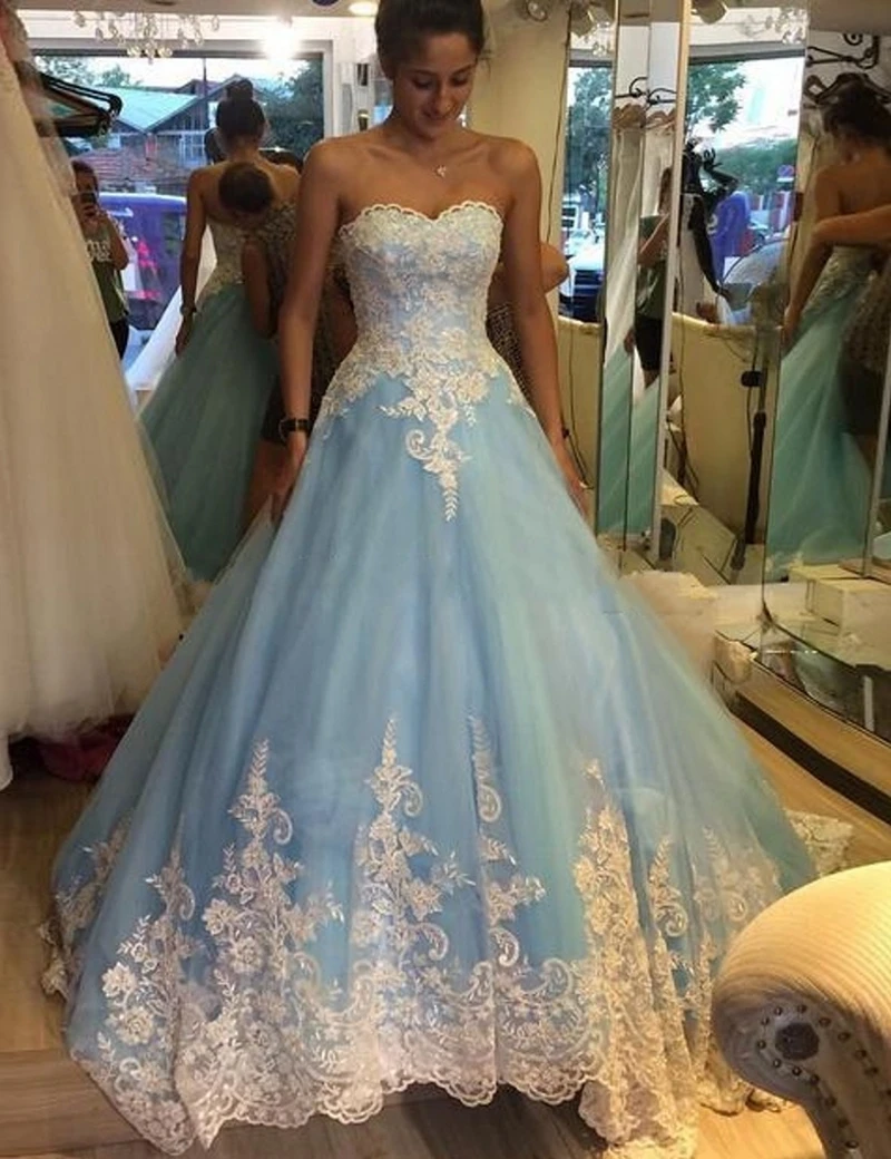 Vestido de baile iridiscente azul sin mangas, quinceañera, dulce fiesta de graduación, apliques de encaje, Vestidos sin espalda personalizados, talla grande