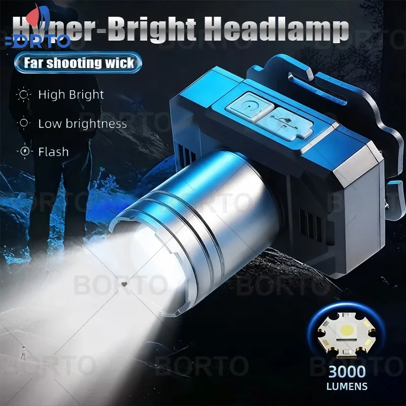 

Светодиодный налобный фонарь с телескопическим зумом, 800 мАч, перезаряжаемый, вращение на 360 градусов, супер яркий фонарь для спелеологии, ночной рыбалки, патрулирования