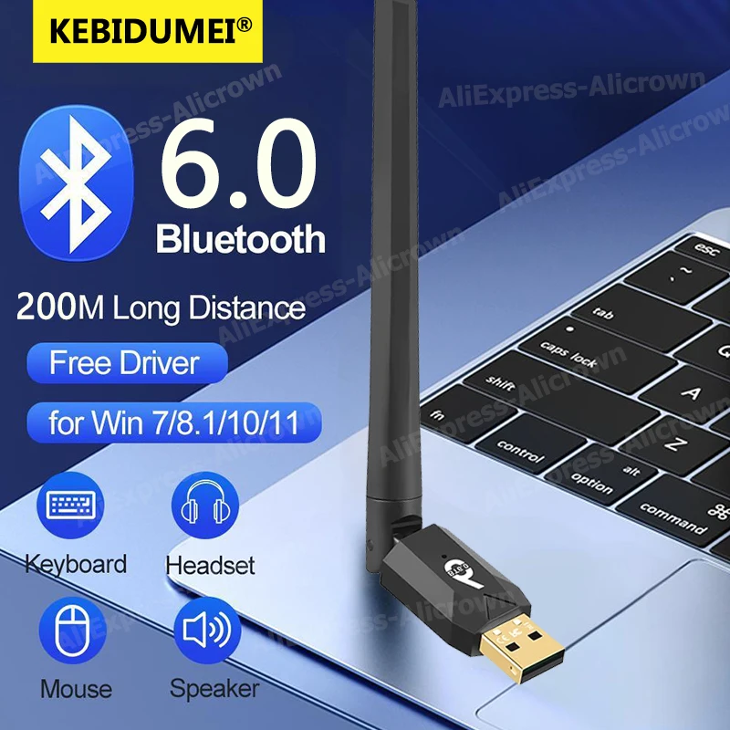 200M USB Bluetooth 6.0 Dongle Adapter for PC Speaker Wireless Mouse Keyboard Music Audio Bluetooth 5.4 Receiver Transmitter