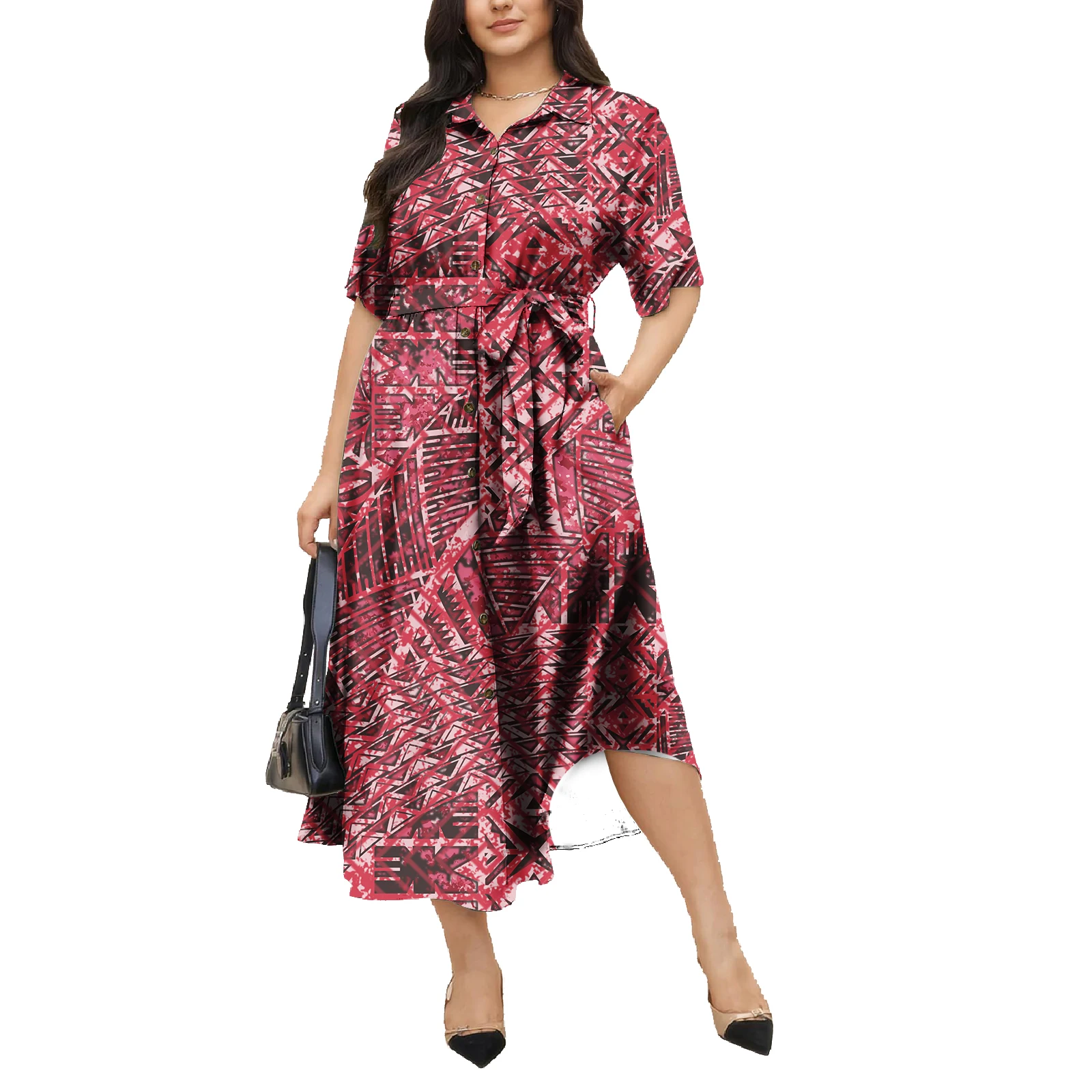 Latest Design Custom Island Fashion Hawaiian Print Short Sleeve Shirt Maxi Dress Print On Demand Polynesian Plus Size Dresse