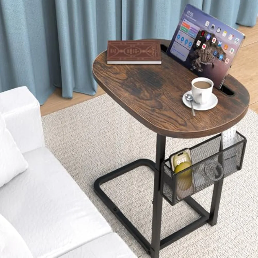 

Fashion TV Tray Table with Large Tabletop Adjustable Sofa Table with Storage Baskets Strong Metal Frame Tv Dinner Tray Table fo