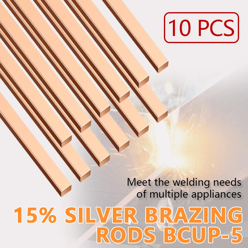 

10pcs Industry Grade Brazing BCup-5 Welding Rod Bcup-5 15% Silver Copper Phosphor Solder Welding Sticks 0.05" x 0.13" x 9.84"
