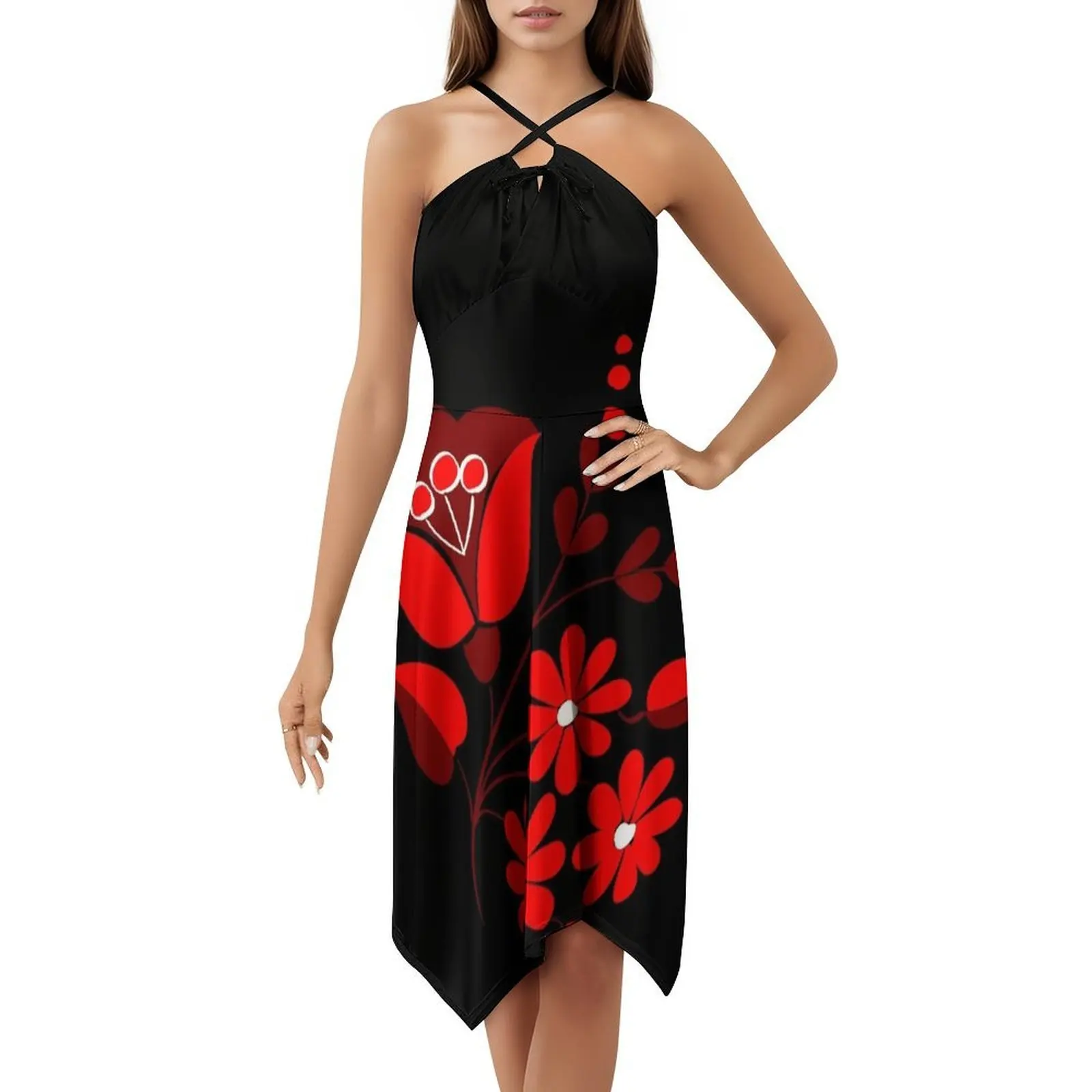 فستان بوهيمي بدون أكمام بنمط زهرة مجرية ثلاثية الألوان للنساء مطبوع عليه فساتين حفلات الشاطئ ثلاثية الألوان على شكل زهرة مجرية #5