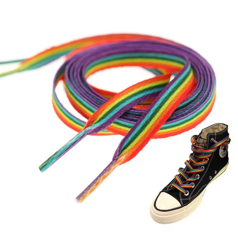 1 Pair Colorful Shoe Laces Flat Rainbow Shoelaces for Sneakers Colored Gradient Shoelace for Canvas Laces for Tennis Women Man