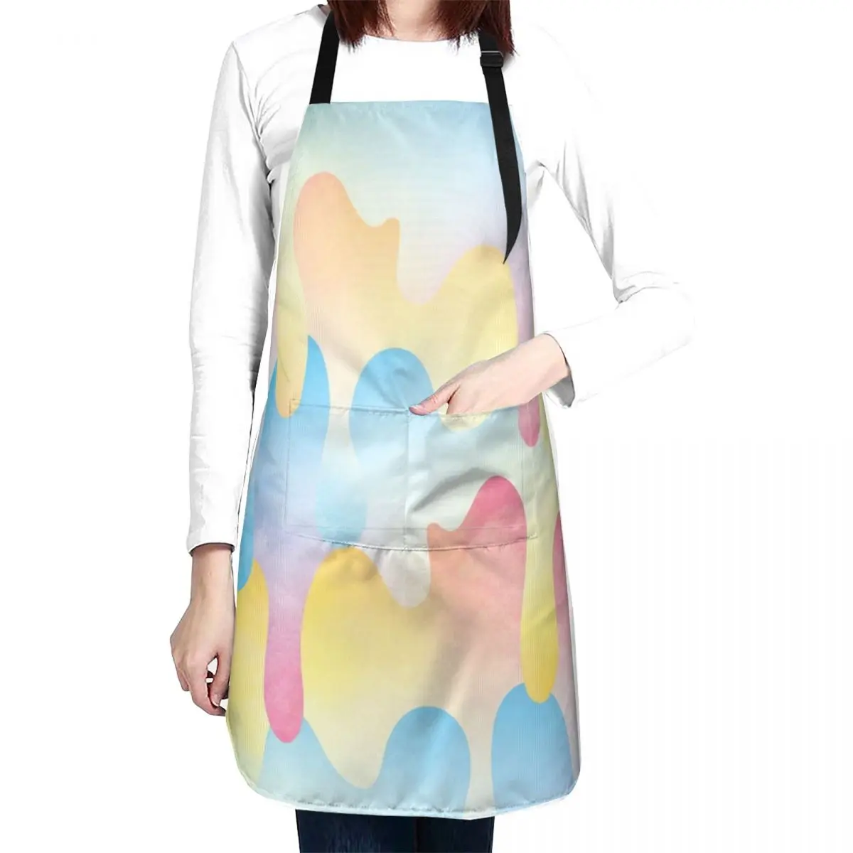 Rainbow Spill Apron with pockets Women's Dresses Trim Cloth Waterproof women Apron