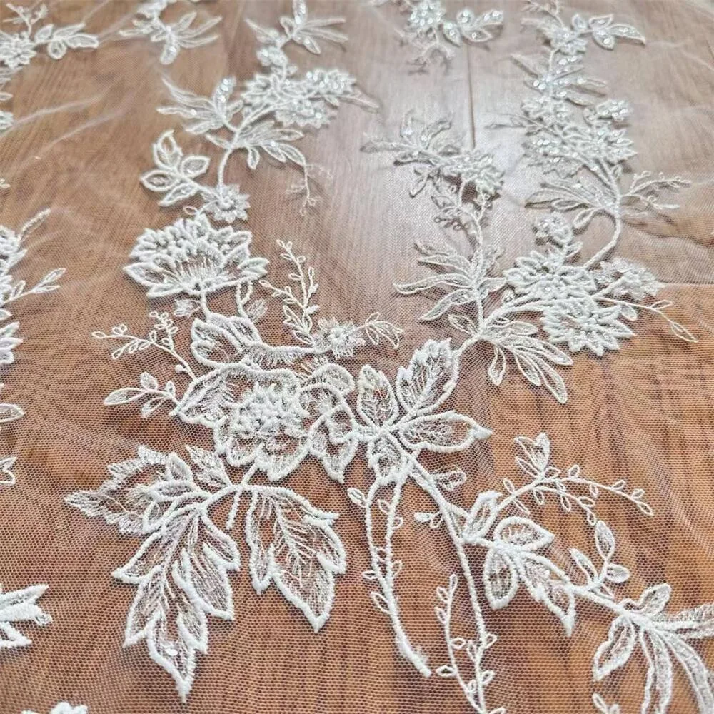Weicher Blumen-Blatt-Spitzenstoff, Kleine Pailletten Modischer Geschenk-Sommerkleid-Stoff Neu – Detail 4