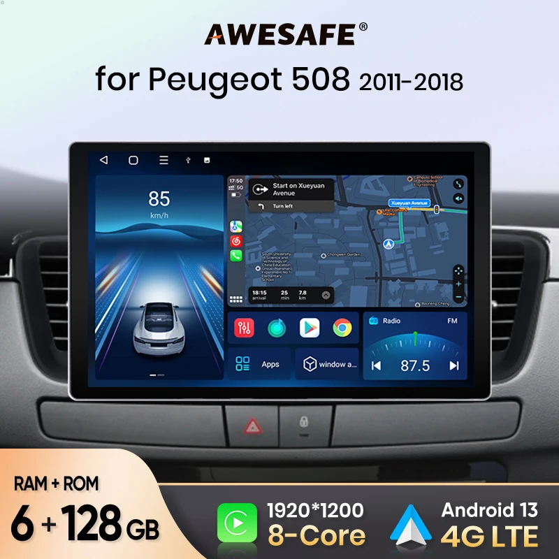 AWESAFE X7 MAX 13.1“ 2K AI Voice Wireless CarPlay Android Auto Car Radio for Peugeot 508 508SW 2011 - 2018 Multimedia autoradio