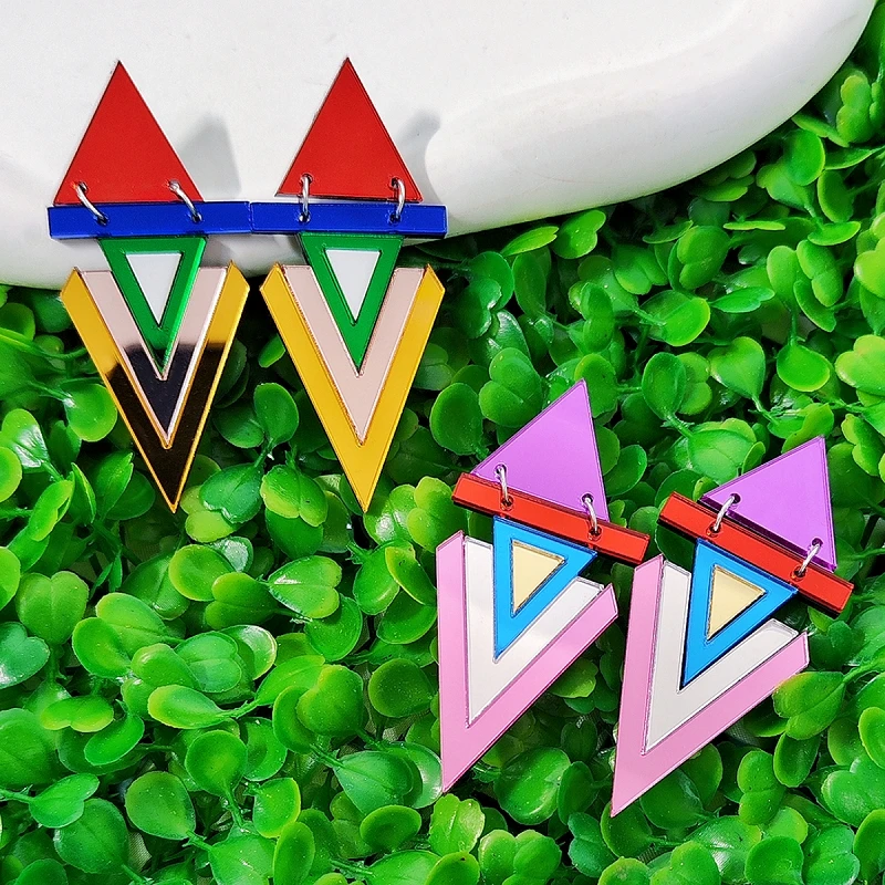 KUGUYS Women's Vibrant Geometric Acrylic Earrings For Women Mirror Trendy Y2K Statement Jewelry Fashion Accessories