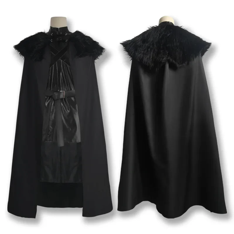 Mittelalterliche Fantasie Jon Cosplay Kostüm Schnee Uniformen Gothic Schwarz Umhang Cape Anzug Männer Halloween Weihnachten Karneval Party Disfraces