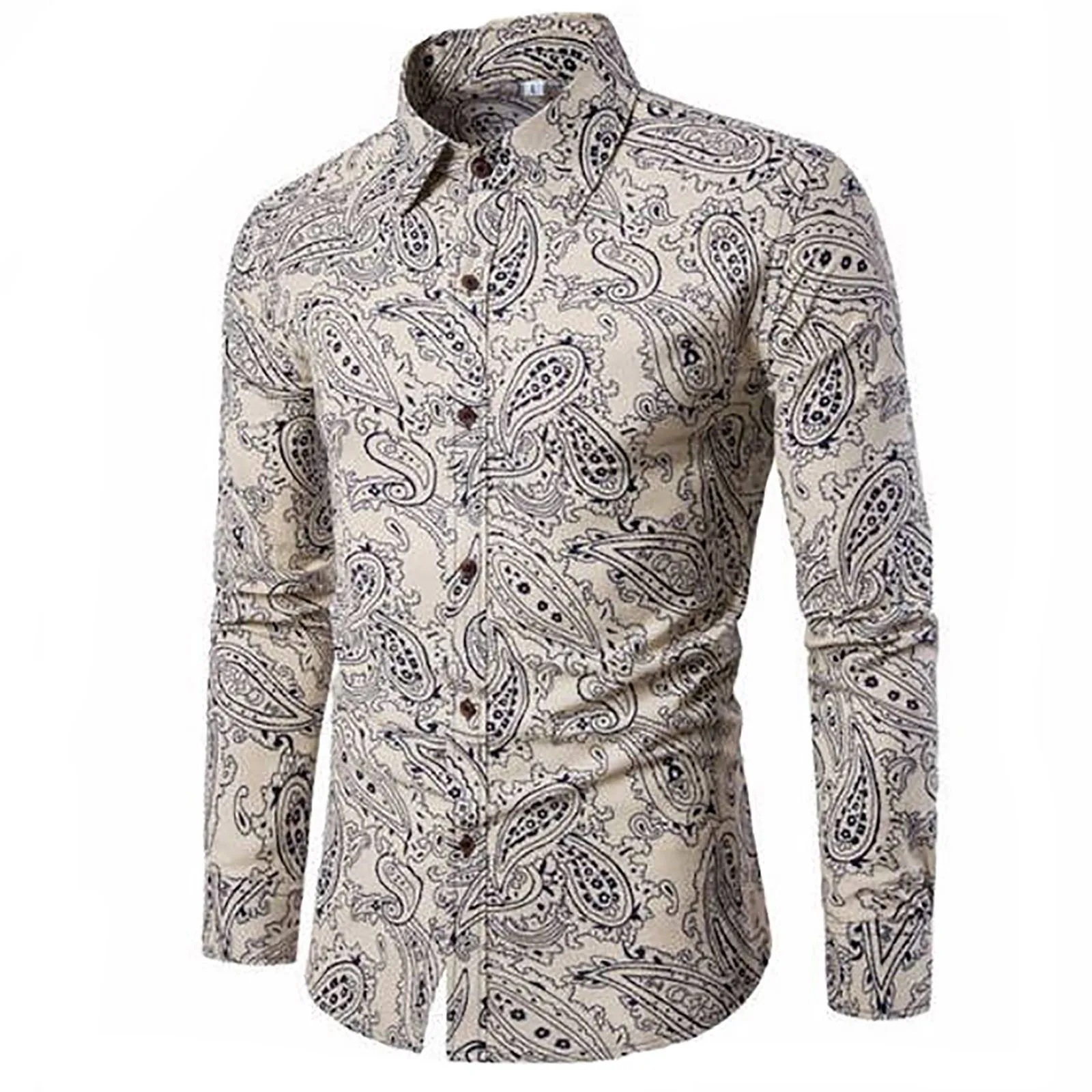 

Fashion Elegant Mens Shirts Long Sleeve Camisas Hombre Men Shirt Black and White Floral Print Casual Slim Fit Flowers Shirts