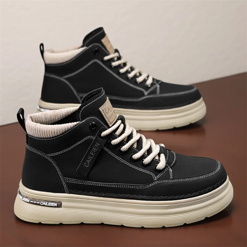 

Versatile Men High Top Leather Ankle Boots High Quality Non Slip Wear-resistant Casual Sneakers Sale Man Motorcycle Boots Hombre