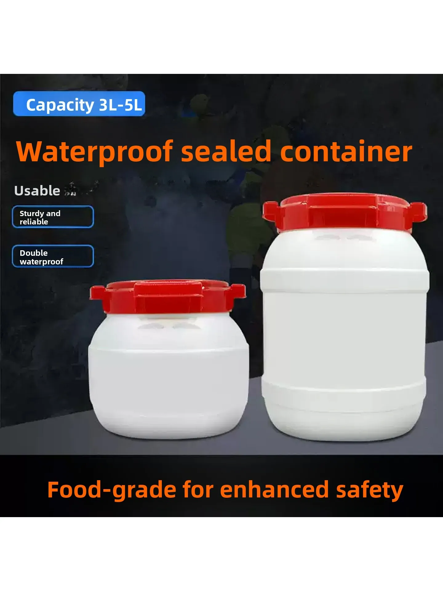 Food Grade Plastic Sealed Bucket Waterproof Anti Fall Kitchen Storage Container Caving Exploration round Cylinder Shape Trave...