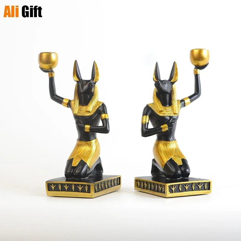 Ancient Egypt Anubis God Resin Crafts Sphinx Ornaments Dog Candle Holder Atmosphere