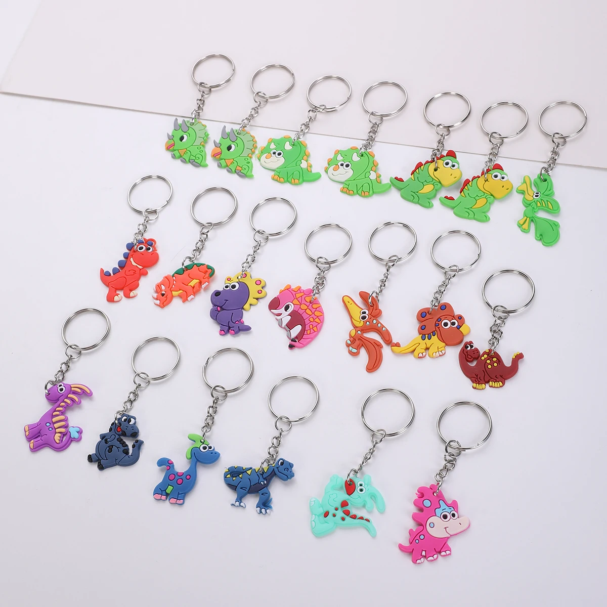 20pcs Cartoon PVC Dinosaurs Keychain, Mini Cute Animal Key ring For Classroom Prizes, Birthday Christmas Party Favors Gift