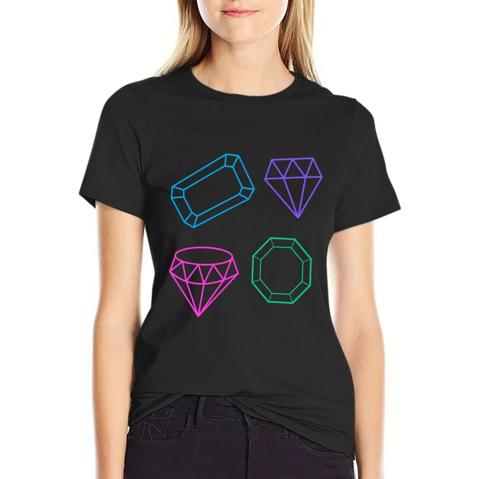 

Neon Gems pattern T-Shirt graphics quick-drying tees funny Women's summer blouses 2025