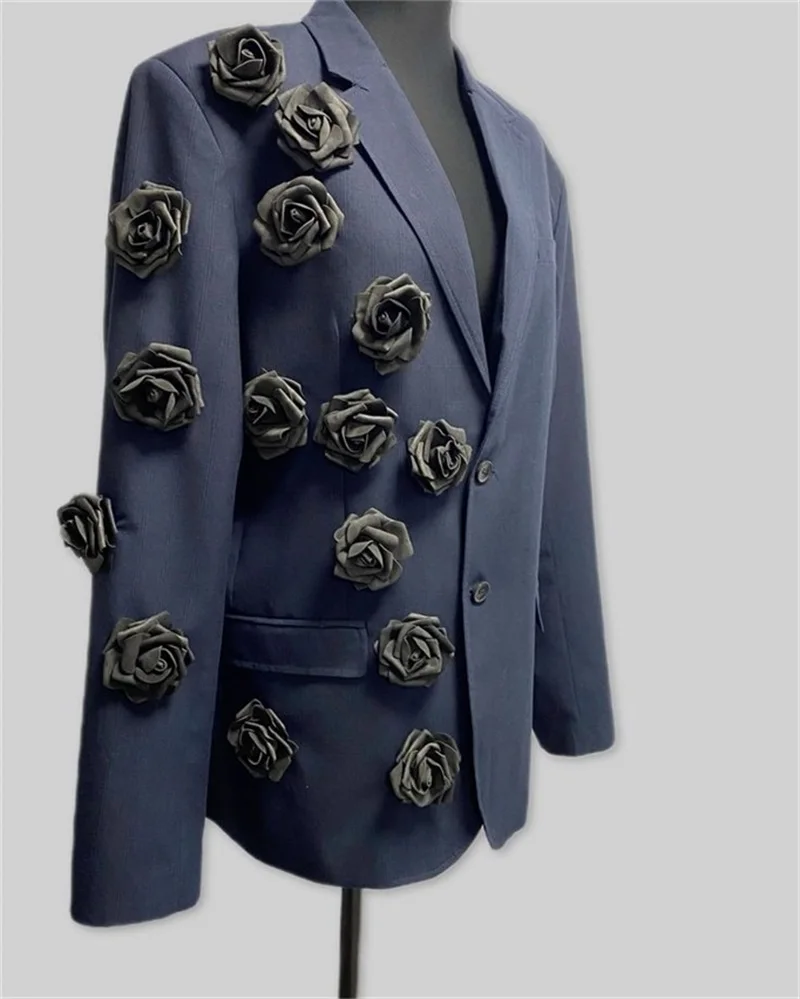 Frühlingsanzüge für Herren, 2-teilig, Blazer + Hose, 3D-Blume, Abschlussball, Hochzeit, Smoking, Mantel, maßgeschneidert, formelle Büro-Business-Jacke, Hose