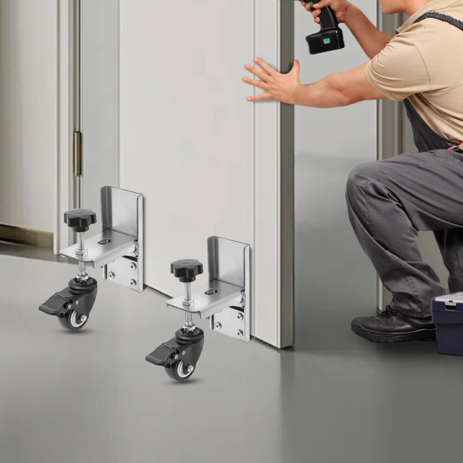 

Door Installation Tool Kit 2-Piece Set, 300lbs Capacity, for 1.375-2.25 Inch Thick Doors, 4 Adjustable Pressure Plates