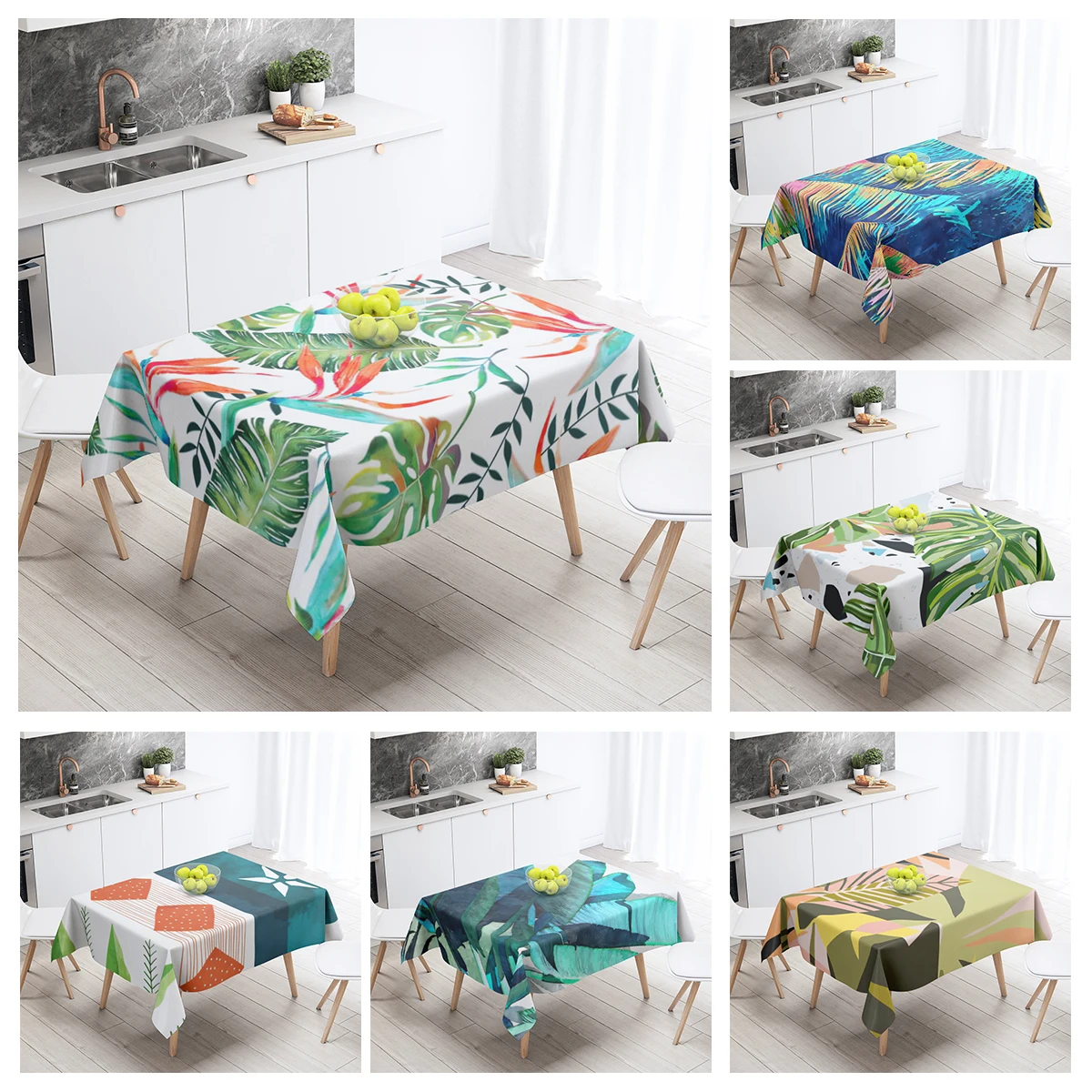 Home tablecloths for dining decoration and rectangular table accessories waterproof cloth Anti-stain restaurant abstract plant