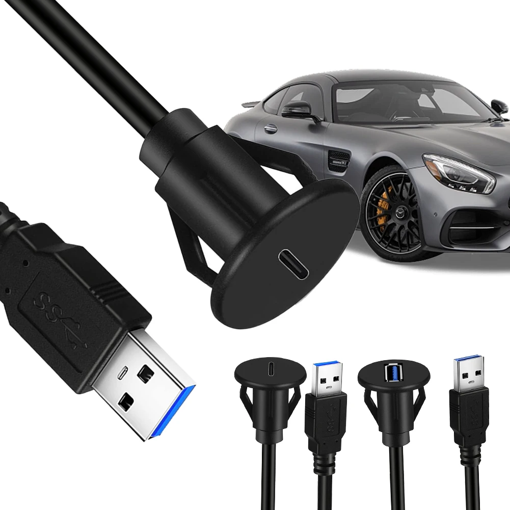 

1M USB 3.0 Male To Female Flush Mount Panel Mount Extension Data Cable 5Gbps Waterproof for Car Truck Boat Motorcycle Dashboard