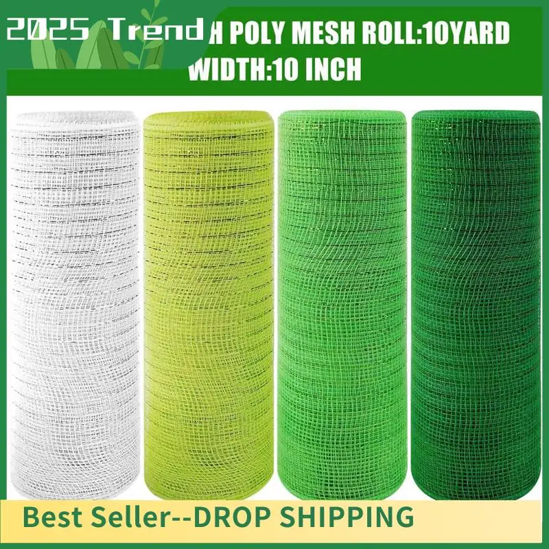 4 Roll St. Patrick's Day Poly Mesh Ribbon Green White Wired Edge Ribbon 10 Inch X 30 Feet Poly Deco Mesh Ribbon
