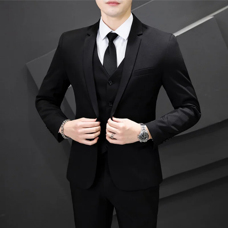 Men (suit + waistcoat + trousers) Fashion business career is decoration body best man groom wedding dress three-piece set