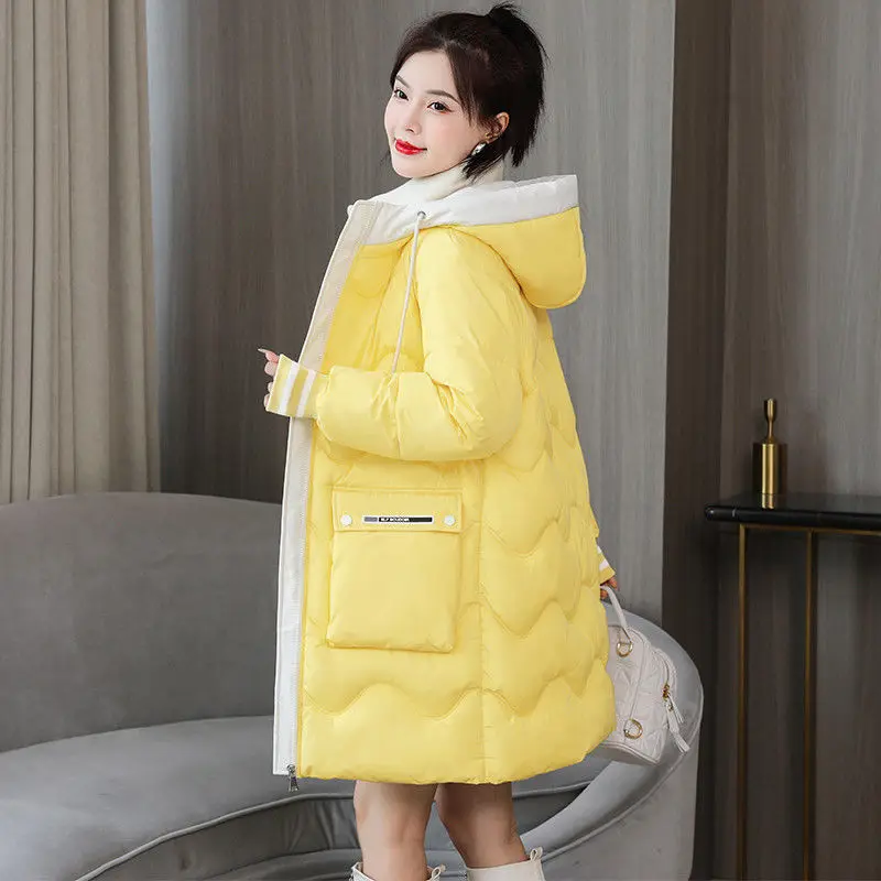 New 2023 Down Cotton Coat Women Mid Length Loose Large Hooded Coat Casual Down Warm Cotton  Thickened Coat Down Cotton Jacket