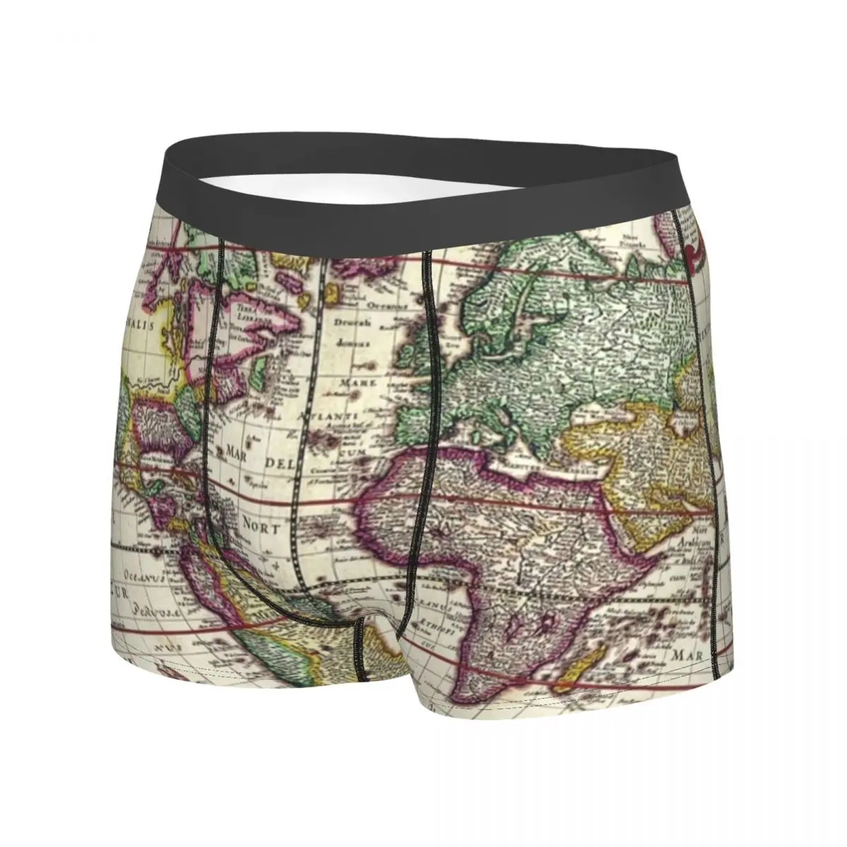 Earth Map Underwear Vintage 1652 World Map Printing Boxer Shorts Hot Men's Underpants Plain Shorts Briefs Gift