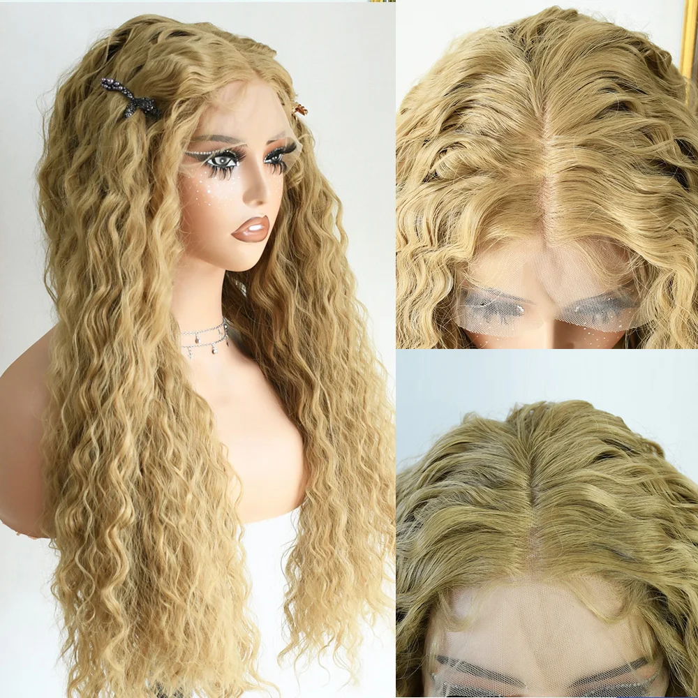 허니 블론드 곱슬 가발 13x4 HD 루즈 딥 웨이브 프론탈 가발 워터 웨이브 레이스 프론트 가발 글루리스 내열성 데일리 착용 할인 판매