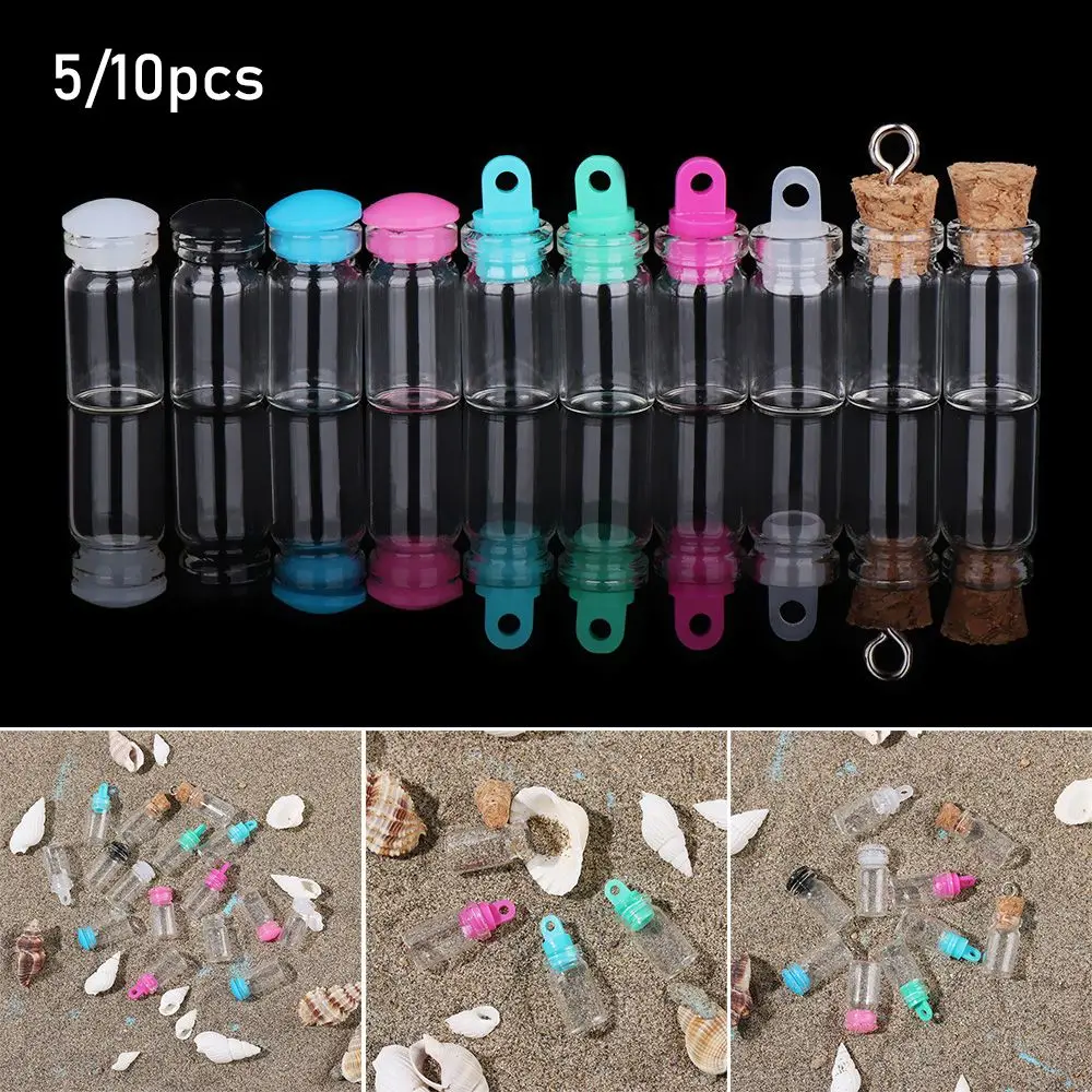 5/10pcs Small Drift Bottle Glass Jars Decor DIY Container Mini Cheap Message Vials Ornaments Cork Stopper Rainbow Wishing Bottle