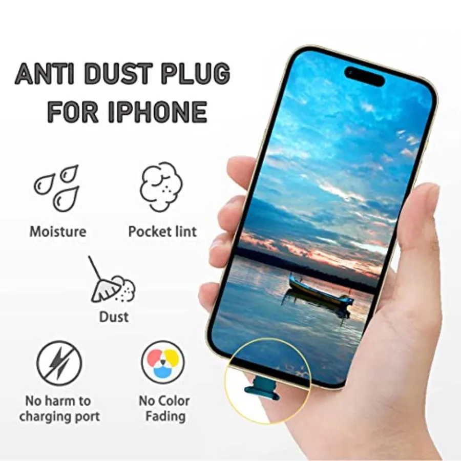 4 Pack Anti Dust Plugs Pacific Blue Charging Port Cover Caps Compatible with iPhone 14 13 12 11 Plus Pro Max iPad Airpods, Dust view 2