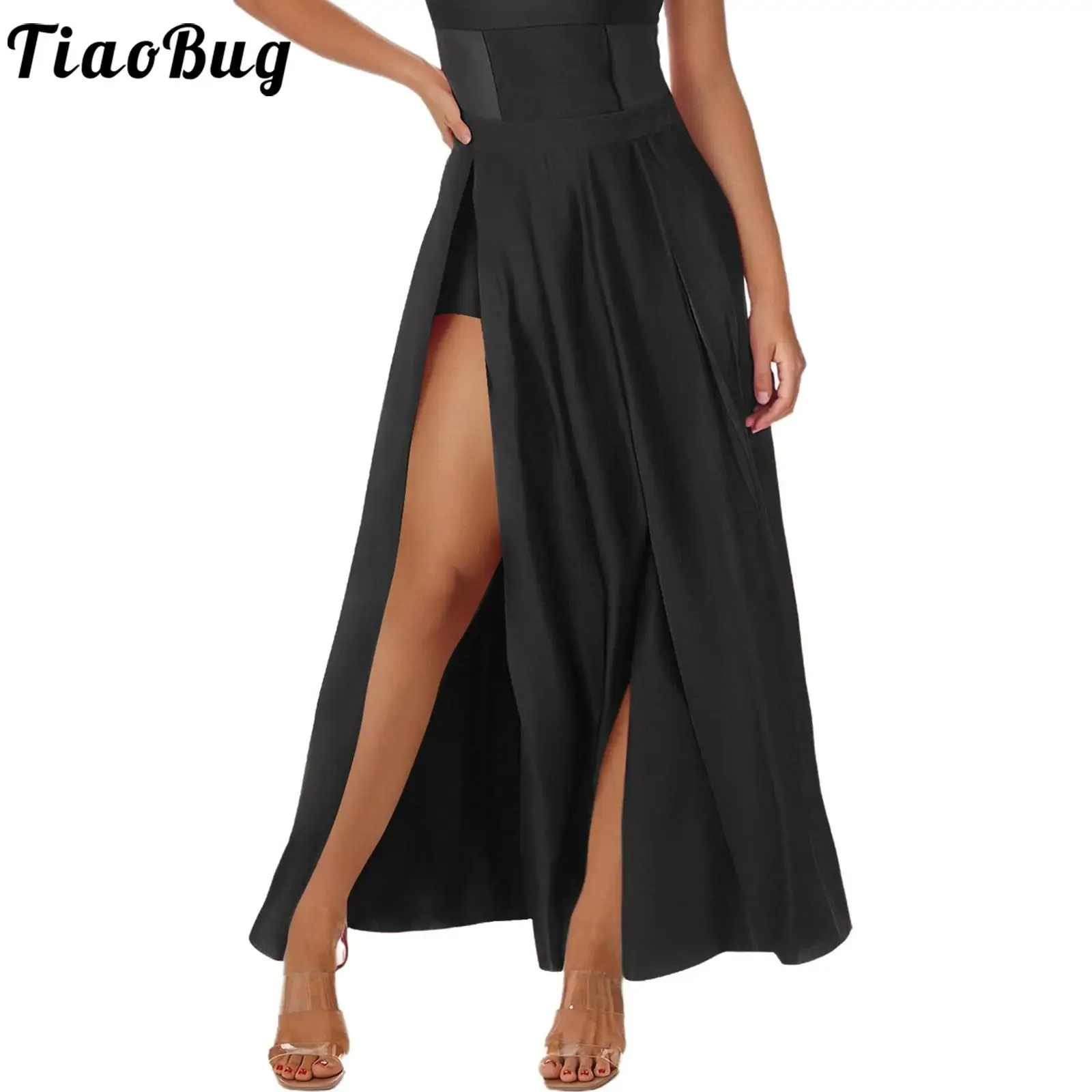 

Women Lyrical Ballet Ballroom Dance Skirts Worship Praise Modern Dance Stage Costume Elastic Waist Slit Hem Flowy Maxi Skirt