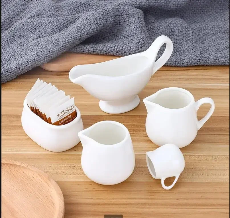 White Ceramic Jar Milk Jugs Sugar Bowl Milk Tank Sauce Spoon Steak Sauce Bucket Coffee Accessories Milk Cup Seasoning Pot Dish