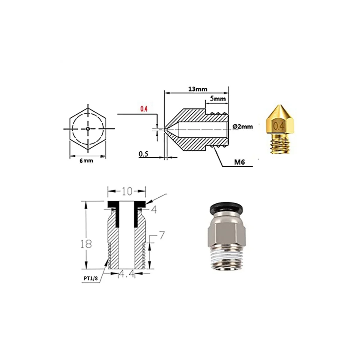 New All Metal Hotend - Titanium Heat Break, Nozzle .4mm, Pneumatic Coupler, Silicone Sock Creality Ender 3 PRO Upgrades