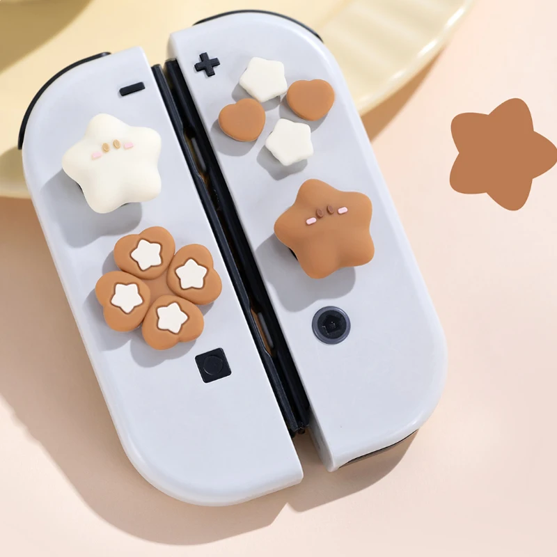 Mignon étoile amour Silicone souple d-pad bouton croisé ABXY clé autocollant coque peau pour interrupteur Oled NS Joy-con pouce bâton poignée capuchon couverture