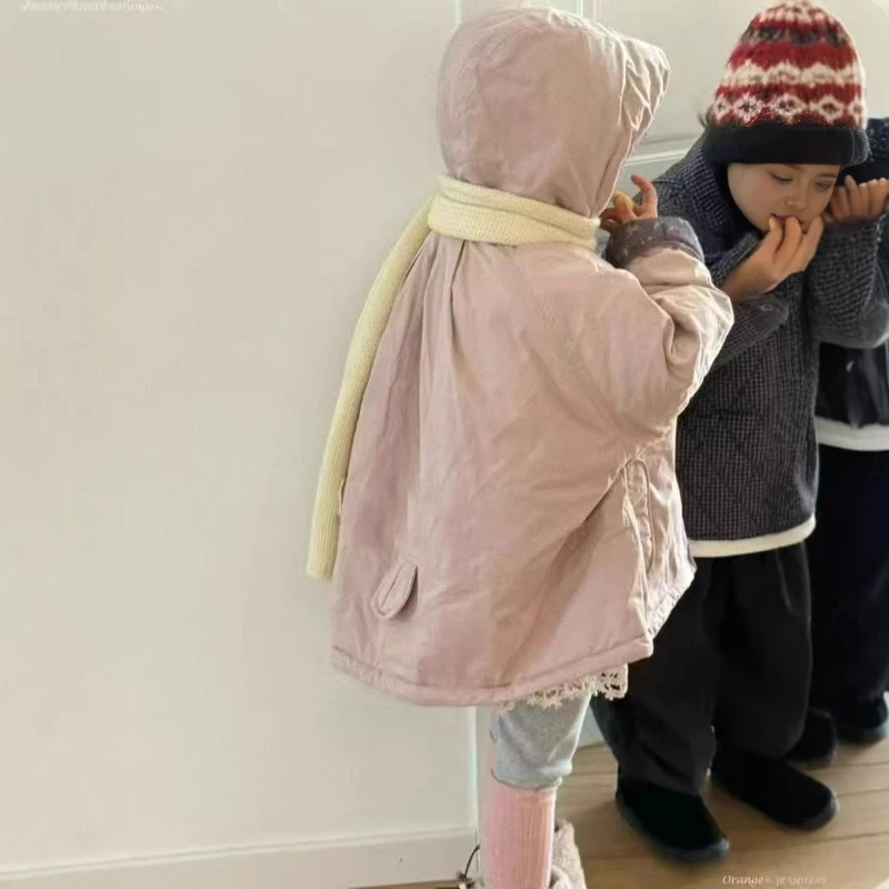 

2025 Autumn/Winter New Children's Versatile Hooded Thickened Medium to Long Casual Warm Coat