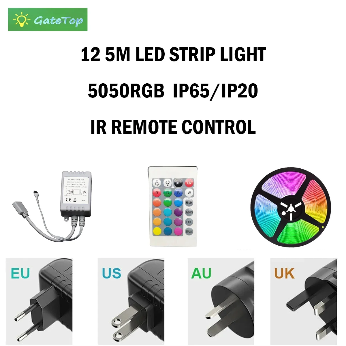 

RGB LED strip 5M/Roll 30LED/M 12V 24 key Infrared remote control IP20/IP65 suitable for holiday decoration SMD5050 RGB.