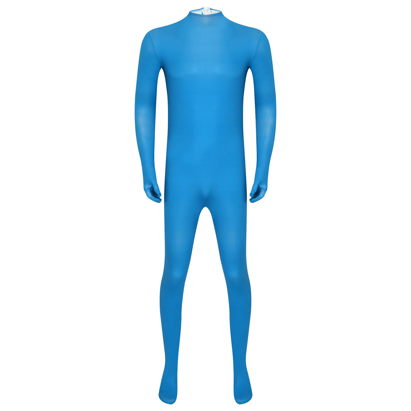 Mens Bodystockings Long Sleeve Gloved Jumpsuit One-piece Spandex Nylon Stretchy Bodysuit for Gymnastics Ballet Fitness