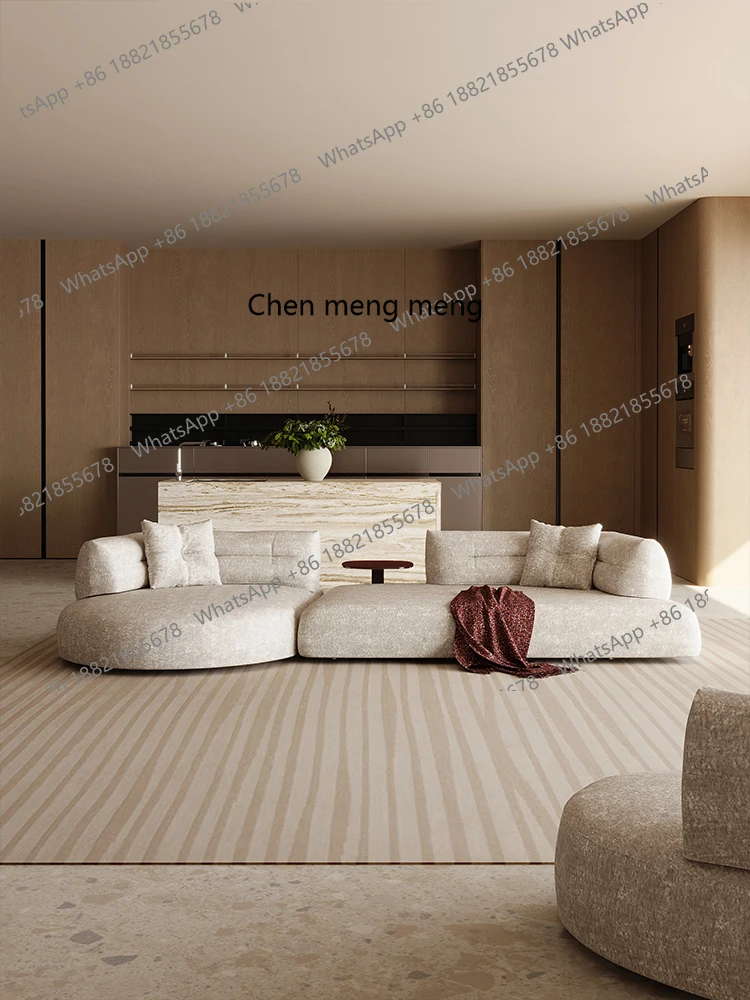

New chenille velvet fabric curved combination corner sofa large flat layer, special-shaped beige sofa