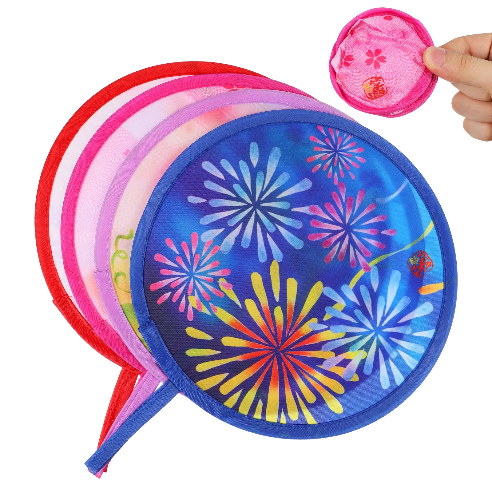 

4 Pcs Japanese Folding Fan Summer Oriental Handheld Cute Round Collapsible Traditional Polyester