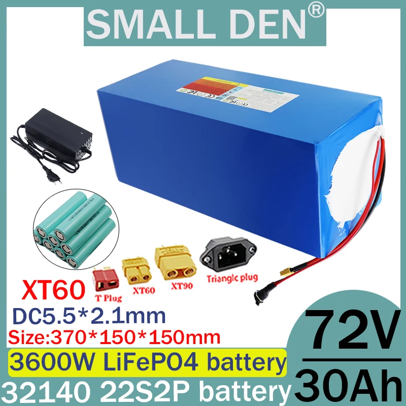 New 32140 22S2P 72V 30Ah Lithium Iron Phosphate Rechargeable Battery 1000-3600W Built in 50A BMS Motor Large Capacity+5A Charger