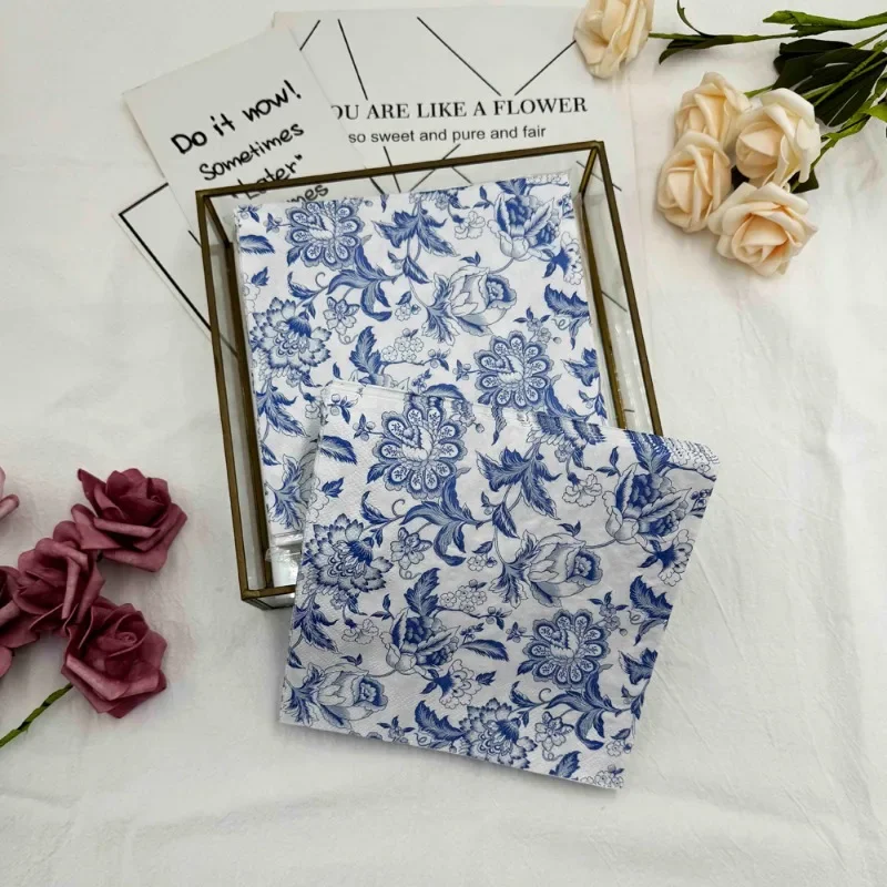 10/20pcs 33cm 2-Ply Party Decoration Paper Chinese Style Blue Line Drawing Flower Paper Placemats Butterfly Bone Bart Paper