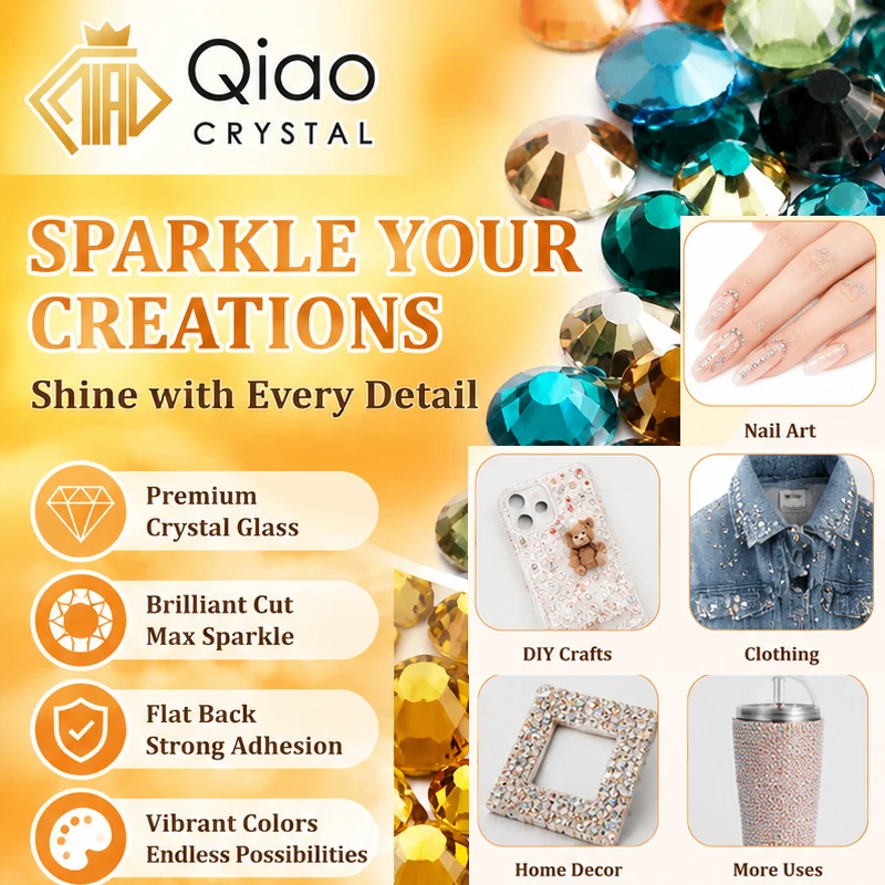 QIAO SS6-SS34 Rhinestone Crystal Bulk Pack No Hotfix Sparkle Diamond Stones for DIY Sewing Wedding Dresses Shoes Bags Wholesale