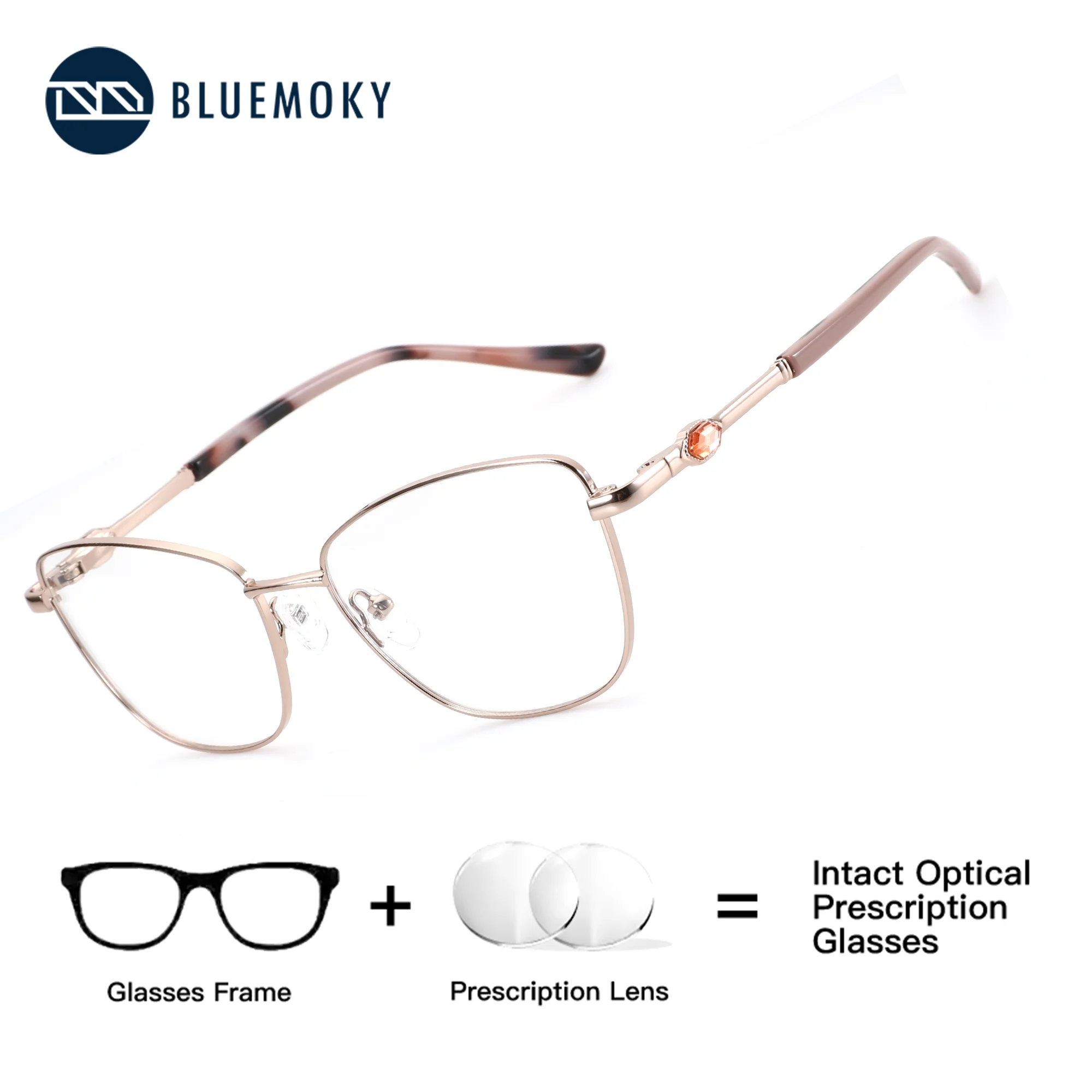 

BLUEMOKY (M Size) Butterfly Metal Prescription Glasses Women's Grade Eyewear, Anti Blue Light Correction Multifocal Myopia