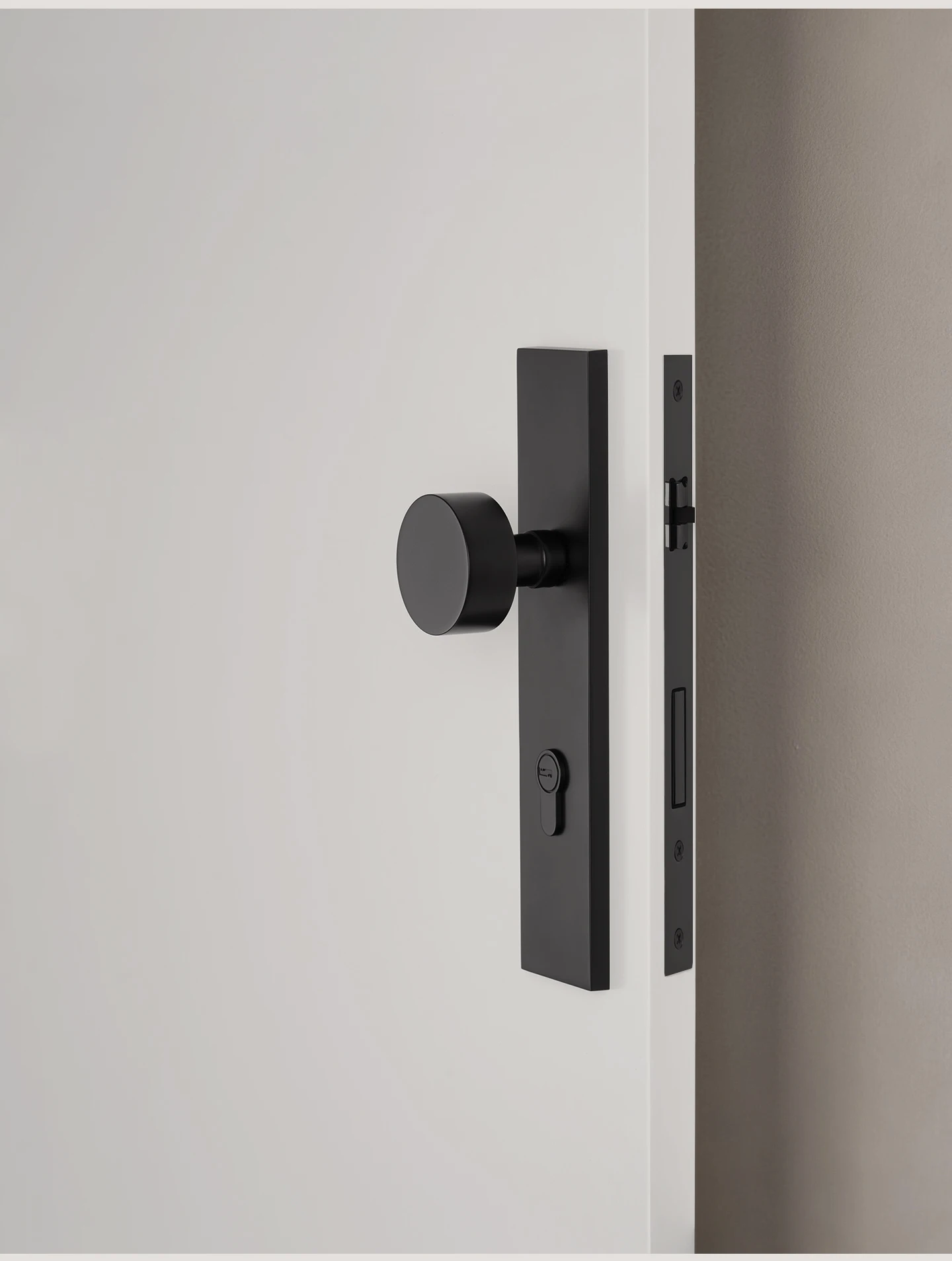 DOOROOM Messing-Türschloss-Set, schwarze integrierte Schlosspaneele, Innentürschloss, dekoratives Schloss, Durchgangsschloss, Türgriff – Detail 8