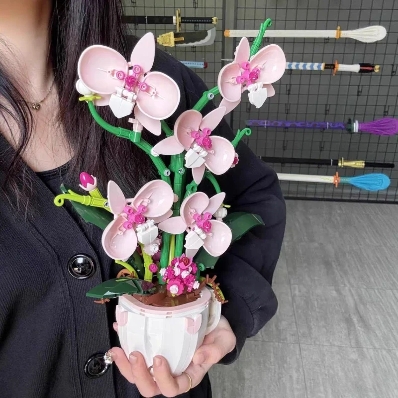 

Huiqibao Цветок Орхидея Кофейная чашка Строительные блоки в горшках 3d Букет Moc Кирпичи Строительные игрушки Diy Домашний стол Украшение растений