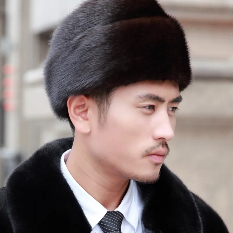 Leather landlord hat old man fur warm fluffy thick