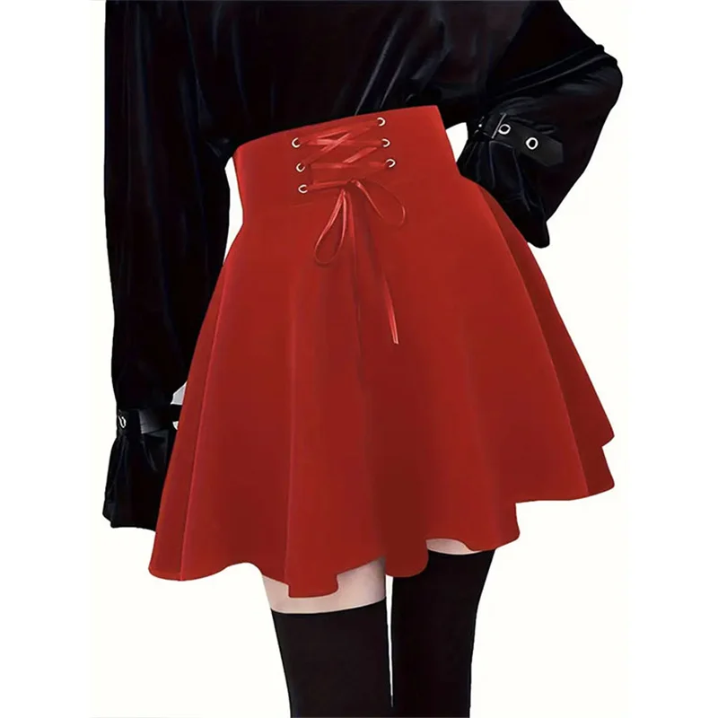 Streetwear Mall Goth Skirt Women Harajuku Y2k E-girl High Waist Bandage Black Mini Skirt Dark Gothic Punk Emo Alt Club Wear